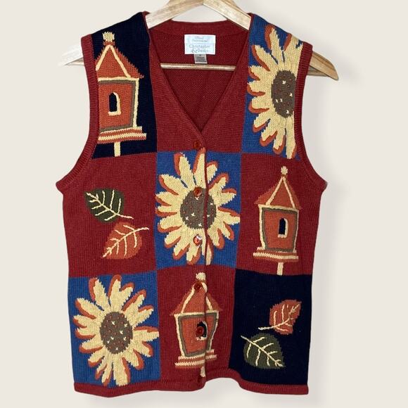 Vintage Y2K Christopher & Banks Medium Sunflower/ Fall Embroidered Sweater Vest - Picture 6 of 11
